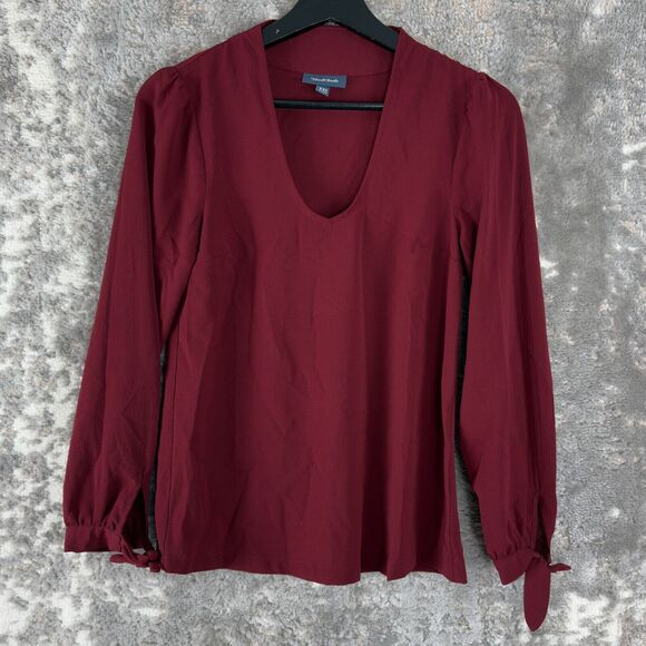 Modcloth Womens Size XXS Scoop Neck Top Red Tie Long Sleeve Pullover Blouse - Picture 1 of 8